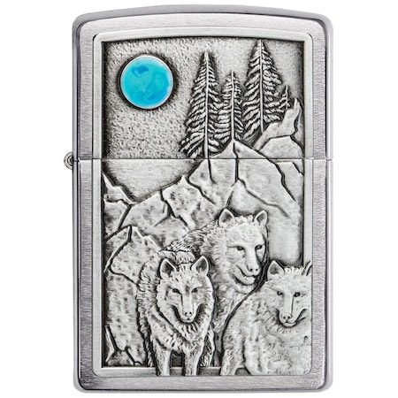 Zippo 2024 Zippo Wolf Pack Moon Emblem Brushed Chrome ZIP-49295